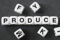 Word produce on toy cubes Royalty Free Stock Photo