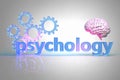 The word Psychology and gears the labyrinth and human brain