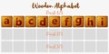 Word puzzling board game design elements set 1/3. Wooden tiles alphabet 3d realistic letters. Vector illustration