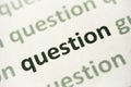 Word question printed on paper macro Royalty Free Stock Photo