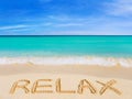 Word Relax on beach Royalty Free Stock Photo