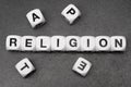 Word religion on toy cubes Royalty Free Stock Photo