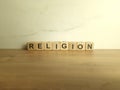 Word religion from wooden blocks Royalty Free Stock Photo