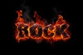 The word: Rock, consisting of burning letters