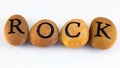 Word rock spelt on four pebbles Royalty Free Stock Photo