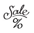 Word Sale with the sign of interest. Vector lettering, calligraphy. An inscription for shops and price tags. Sale, discounts. Royalty Free Stock Photo