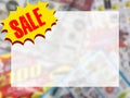 Word SALE on yellow speech bubble with copy space over blurred c Royalty Free Stock Photo