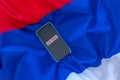 The word Sanctions on the Serbian flag. Aggravation of the Serbian and Kosovo conflict concept