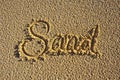 The word 'Sand' written in the sand