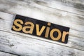 Savior Letterpress Word on Wooden Background Royalty Free Stock Photo