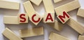 The word SCAM is written on wooden blocks on a white background Royalty Free Stock Photo