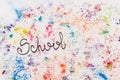 Word School written on paper with pencils leftovers Royalty Free Stock Photo