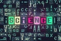 The word Science as neon glowing unique typeset symbols, luminous letters science