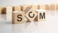 word SCM made with wood building blocks, stock image. background may have blur effect Royalty Free Stock Photo