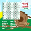 Word search game. birds Royalty Free Stock Photo