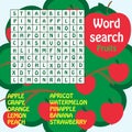 Word search game. fruits