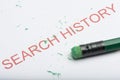 Word `Search History` with Worn Pencil Eraser and Shavings Royalty Free Stock Photo