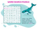 Word search puzzle. Crossword with fish, sea animals. Royalty Free Stock Photo