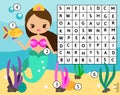 Word search puzzle kids activity. Educational children game for girls. Learning vocabulary. Mermaid world Royalty Free Stock Photo