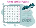 Word search puzzle. Crossword with various fish.