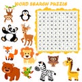 Word search puzzle. Vector education game for children. Animals Royalty Free Stock Photo