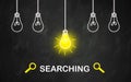 Word SEARCHING on a chalkboard rustic background with 5 light bulbs Royalty Free Stock Photo