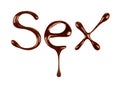 The word Sex written by liquid chocolate on white