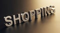 Metallic 3D Text Word SHOPING on a Dark Reflective Surface shopping commerce Royalty Free Stock Photo