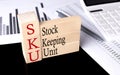 Word SKU made with wood building blocks, business concept