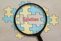 Word Solution under a magnifier Royalty Free Stock Photo