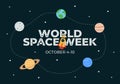 Word space week background with planets and ufo