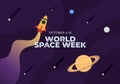 Word space week background with rocket and planets