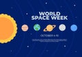 Word space week background with sun and planets