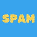 The word spam from a variety of envelopes on a blue background