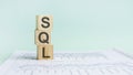 the word sql structured query language, lined with wooden blocks. Royalty Free Stock Photo