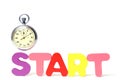 Word start and stopwatch white background. Royalty Free Stock Photo
