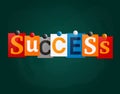 The word Success made from newspaper letters attached to a blackboard or noticeboard with magnets. Vector.