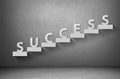 Word success on staircase on grey background