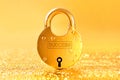 Word Success written on the golden padlock with gold background. Way to wealth and success idea