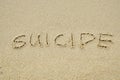 SUICIDE written on sand