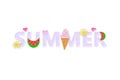 The word `summer` is decorated on a white background. Royalty Free Stock Photo