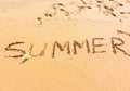 Word Summer handwritten on sea sand