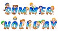 Word summer holidays with happy kids