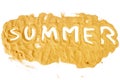 Word SUMMER written on pile of yellow sand Royalty Free Stock Photo