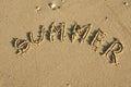 Word summer written by in the sand Royalty Free Stock Photo