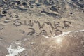 The Word Summer 2018 Written in the Sand on a Beach Royalty Free Stock Photo