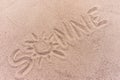 Word sun in german written on the sand of the beach Royalty Free Stock Photo