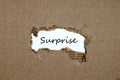 The word surprise appearing behind torn paper