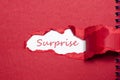 The word surprise appearing behind torn paper