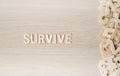 The word SURVIVE, Wooden letters on a wooden table. Royalty Free Stock Photo